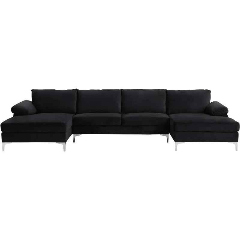 Modern Large Velvet Fabric U-Shape Sectional Sofa, Double Extra Wide Chaise Lounge Couch