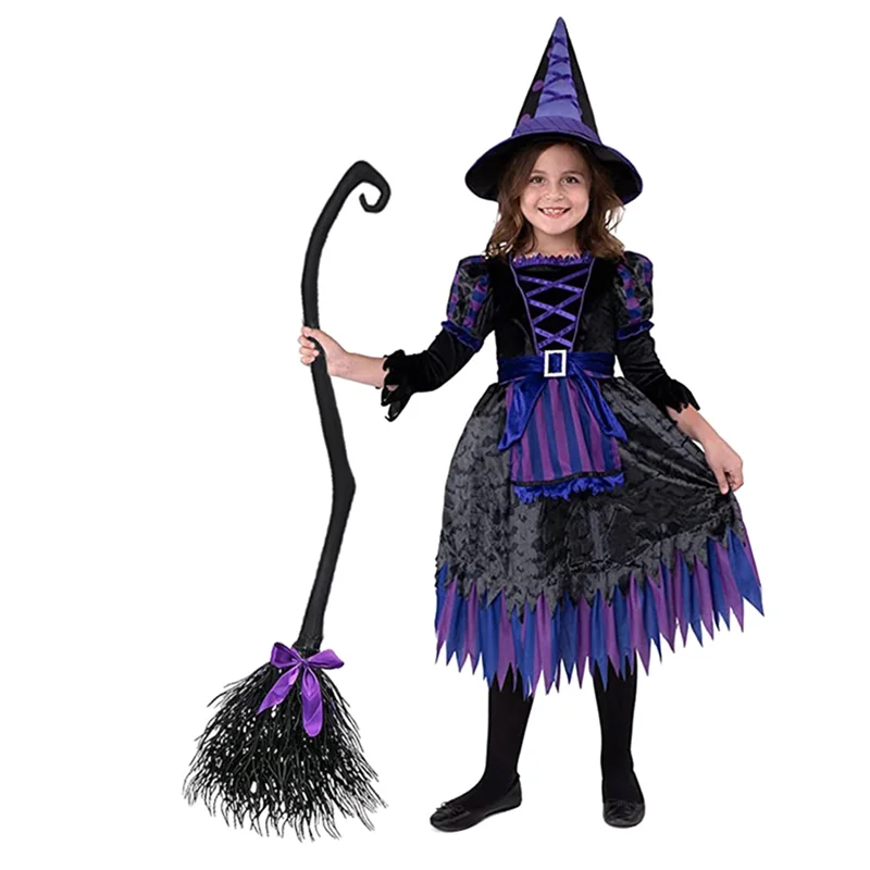 AS94-Halloween Decoration Witch Flying Broomstick,Party Dance Costume Props Witch Broomstick Decoration 138X38cm Black & Yellow