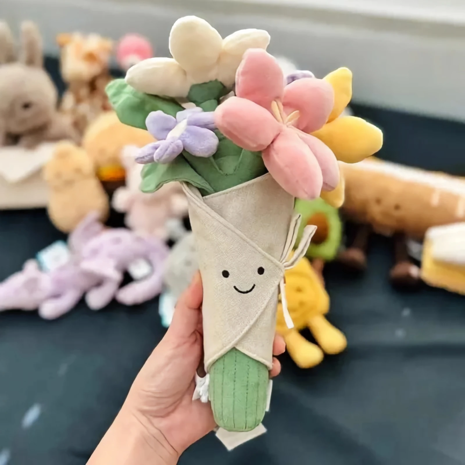Etikettiertes Bonnie Rabbit Plüschtier mit Blumenmuster und Blumenohren, weiches Sofakissen, Geburtstagsgeschenk 818, Geschenk zum Schulanfang