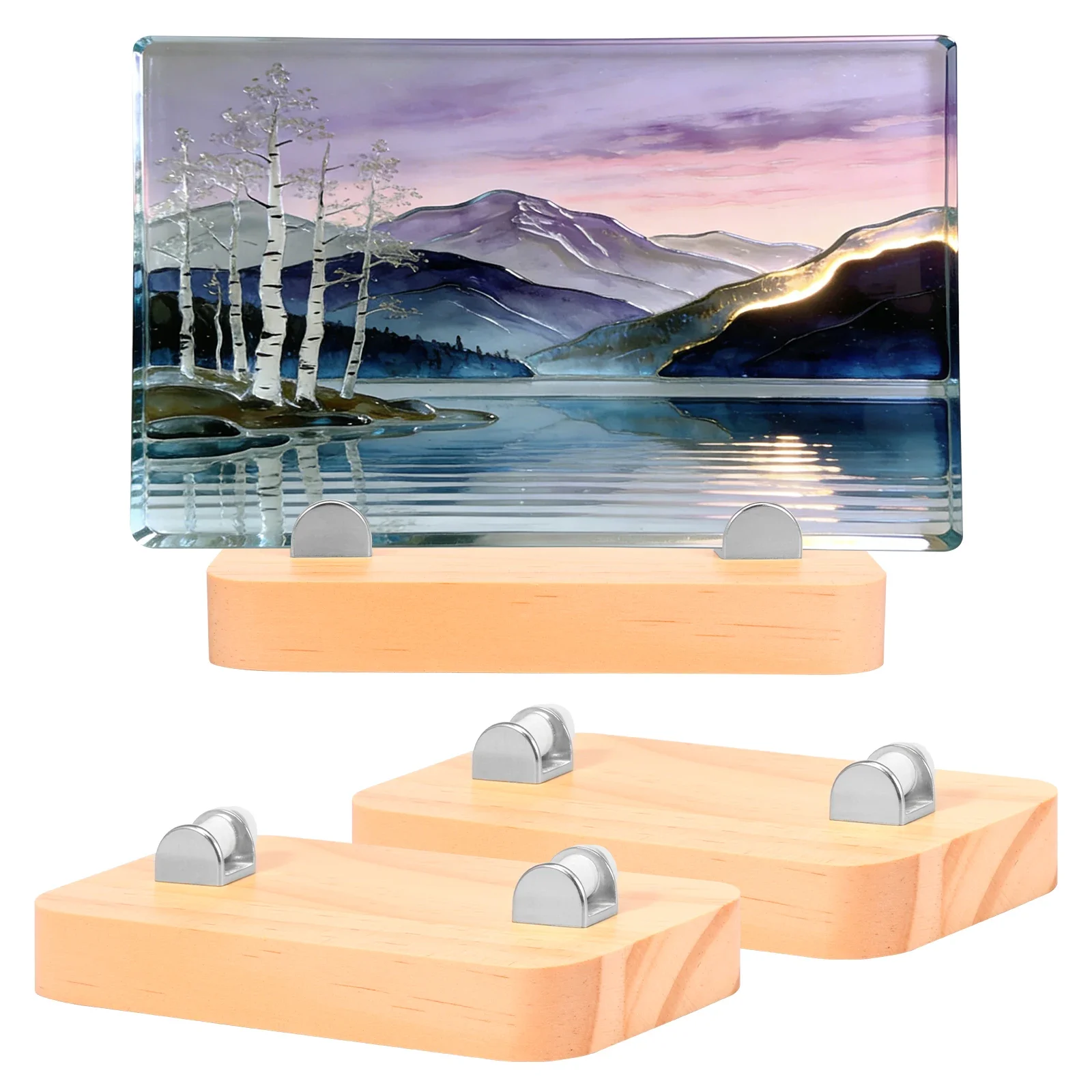 2/4Pcs Wood Adjustable Glass Display Stand Stained Glass Stand for Ceramic Tile Plate Collectible Photo Hardcover Book