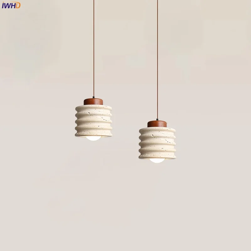 

IWHD Loft Decor LED Pendant Lights Fixture Bedroom Dining Living Room Yellow Travertine Wabi Sabi Hanging Lamp Lighting Lampara