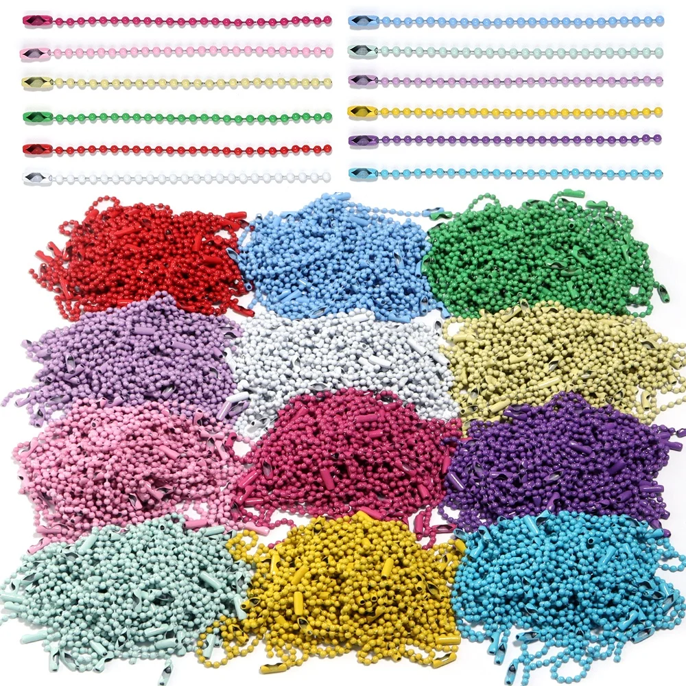 100pcs/Lot 10/12cm Iron Colorful Ball Bead Chain Fits KeyRing Key Chain Dolls Label Hand Tag Connector DIY Jewelry Making