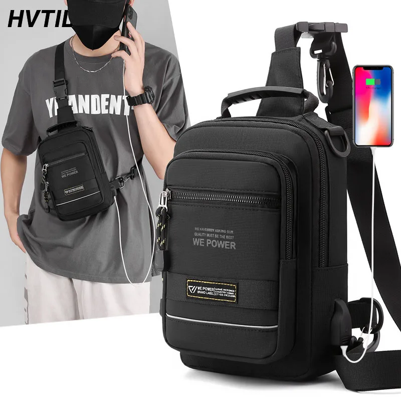 

HVTIL Men Travel USB Charging Single Shoulder Crossbody Bag Outdoor Sports Small Chest Pack Male Backpack Large Capacity Bolsas