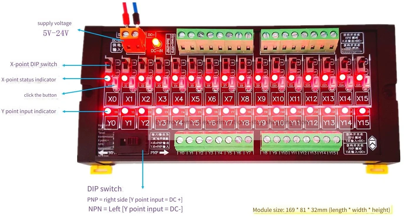PLC Test Board 16-channel Input and Output Debugging Module Is Compatible with NPN/PNP Key Board