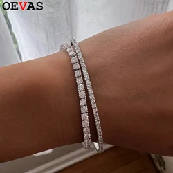OEVAS 3mm High Carbon Diamond Tennis Bracelet S925 Sterling Silver Plated 18K Gold Lab Diamond Bracelet Fine Jewelry Wholesale