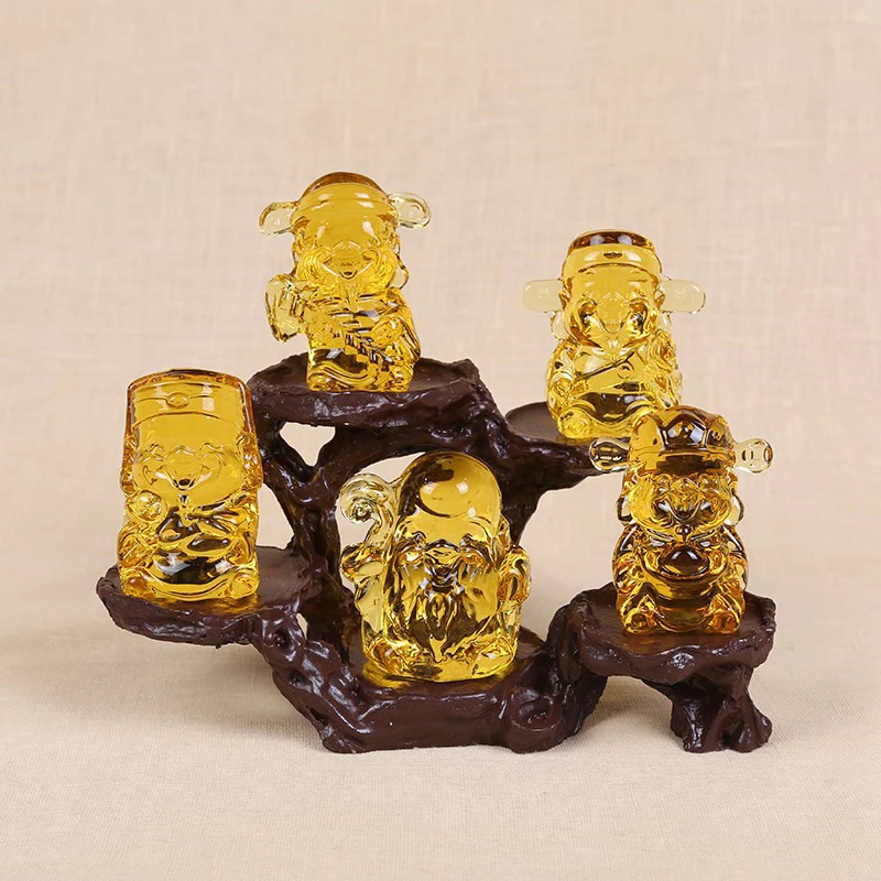 New Yellow Feng Shui Five Fu God Of Wealth Chinese Gold Coins Home Office Decoration Desktop Jewelry Auspicious Gifts