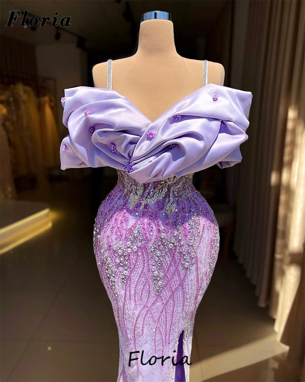 New Arrival Lilac Mermaid Wedding Party Dresses Luxury Side Slit Beading Evening Dress Women Birthday Cocktail Dress Customized