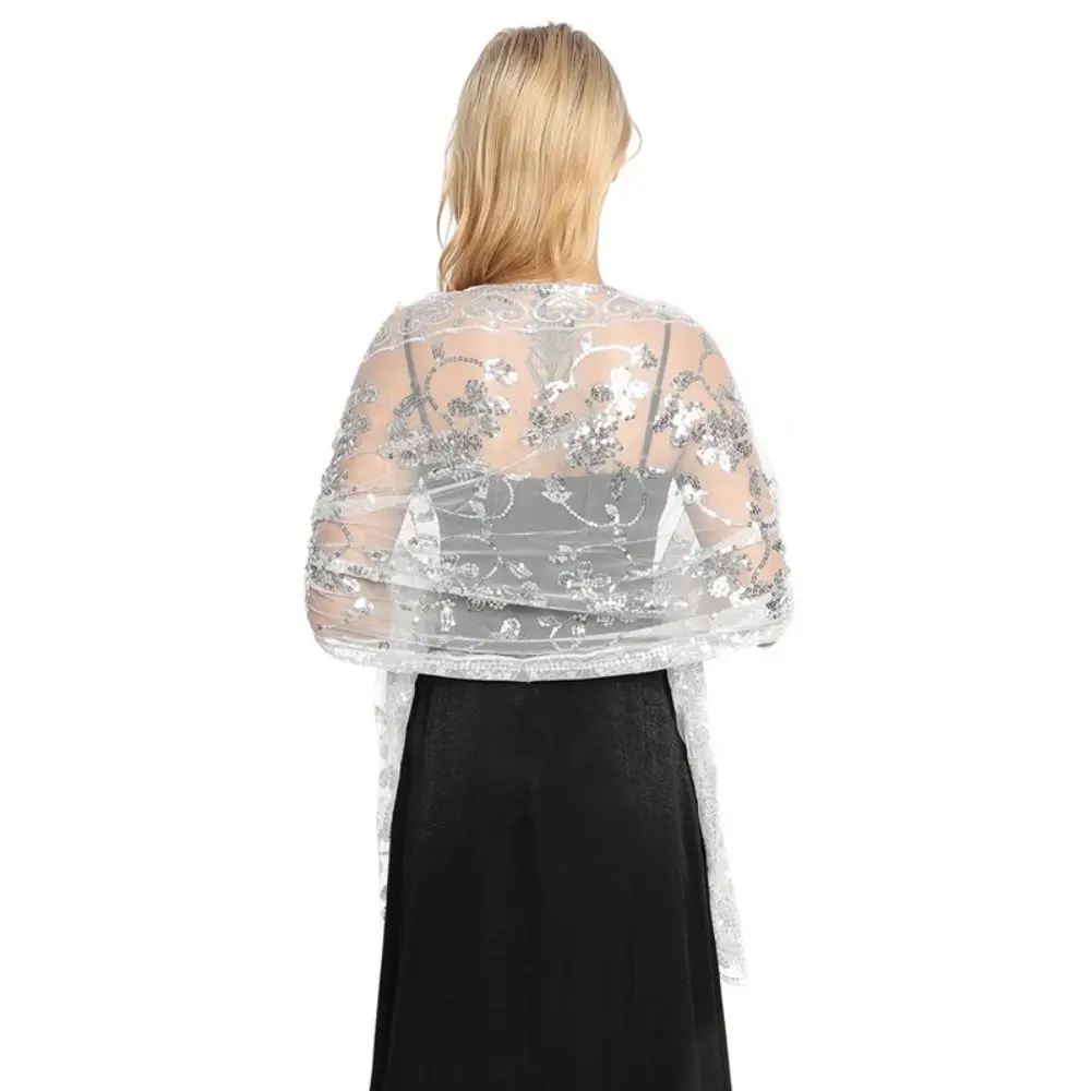 

Sheer Embroidery Sequins Shawls Tulle Hollow Out Belly Dancing Scarf Dance Accessories Multicolor Evening Dress Scarf For Women