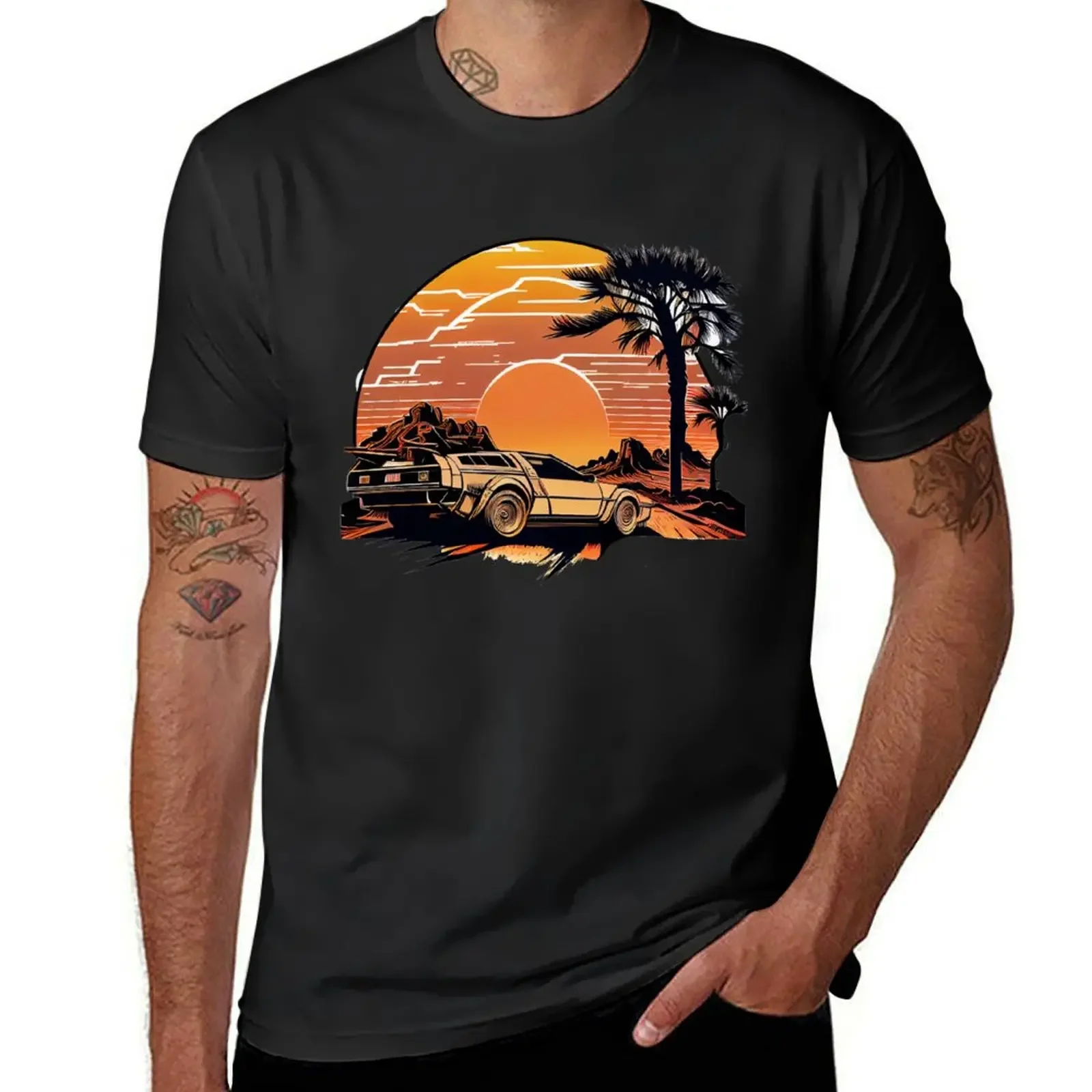 Vintage Delorean in the Sunset T-Shirt korean fashion man clothes vintage clothes essential t shirt fitted t shirts for men