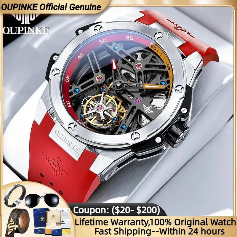 OUPINKE Genuine Tourbillon Watches For Men 50M Waterproof Sapphire Mirror Automatic Mechanical Men's Watch Top Brand Luxury 8003