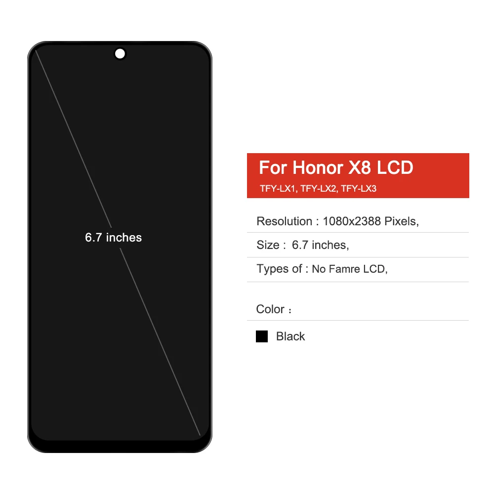 For Honor x8 LCD Display Touch Screen Digitizer Assembly, 6.7