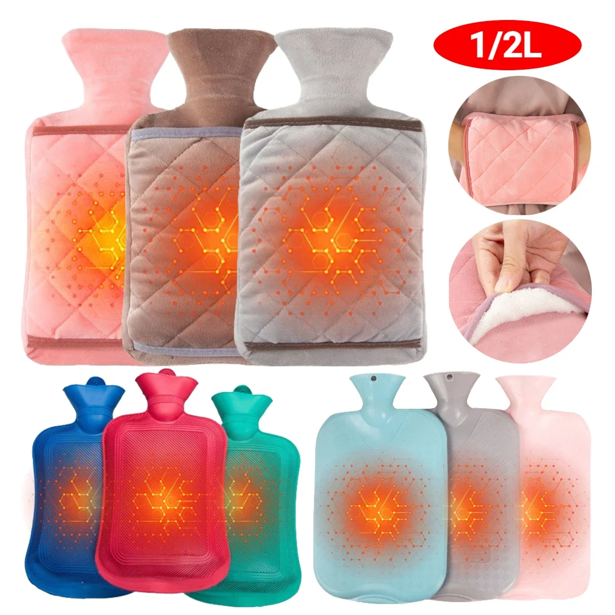 Hot Water Bottle Bag Bed Warm Water Bag Hand Feet Warmer 1/2L Hot Water Bottle for Hot Compress Menstrual Cramps Pain Relief