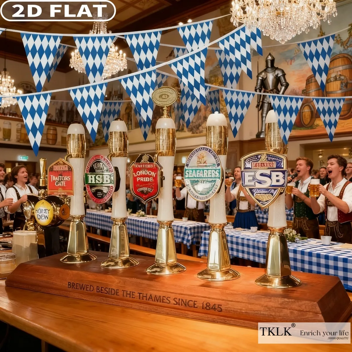 14 قطعة من المعلقات وديكور معلق لمهرجان أكتوبر، 7.8 × 11.8 بوصة - أعلام بافاري من البوليستر السماوي قابلة لإعادة الاستخدام وقابلة للغسل