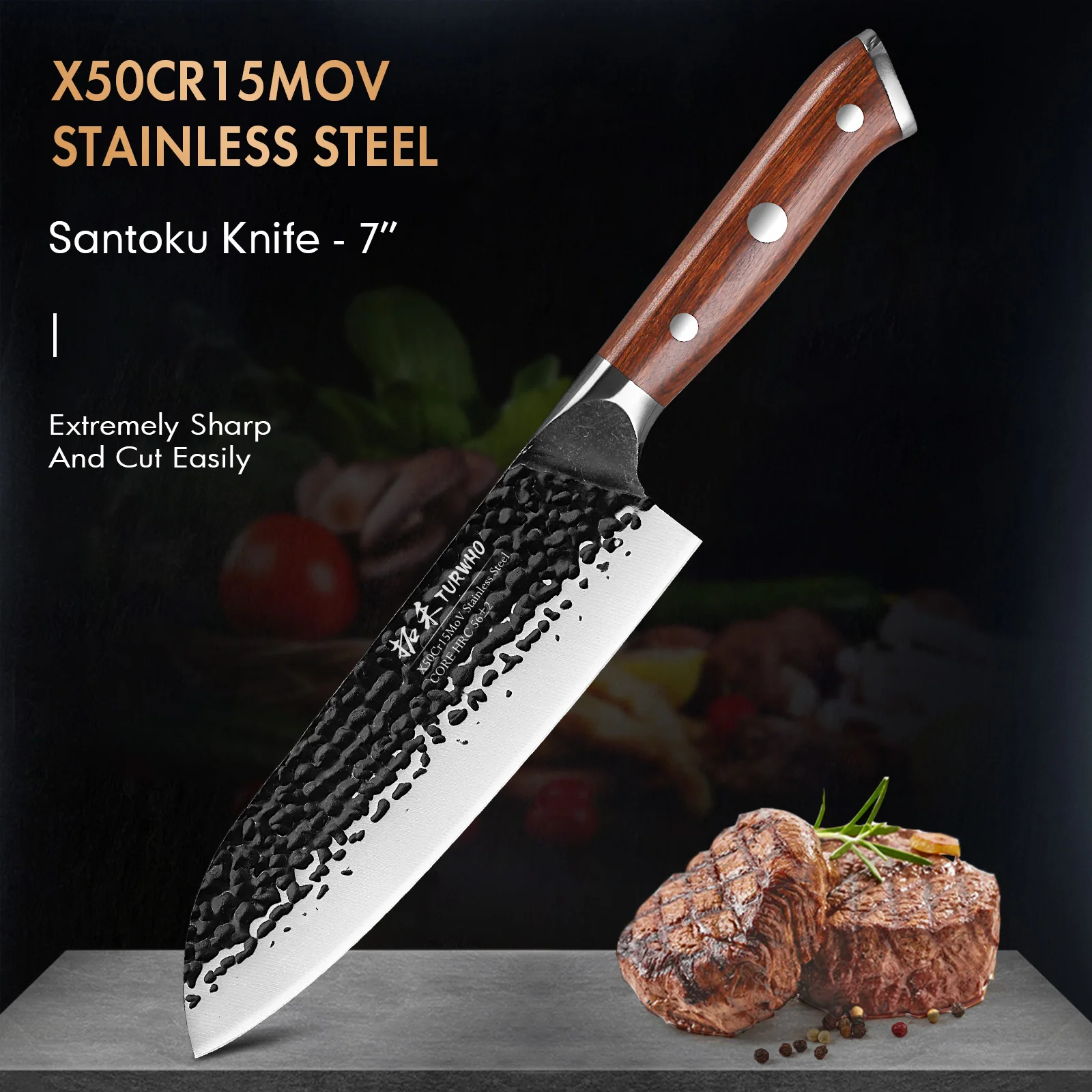 

TURWHO 7" Handmade Hammer Pattern Forged X50Cr15MoV Stainless Steel Japanese Knife Sharp Chef Special Sushi Knife Cooking Tools