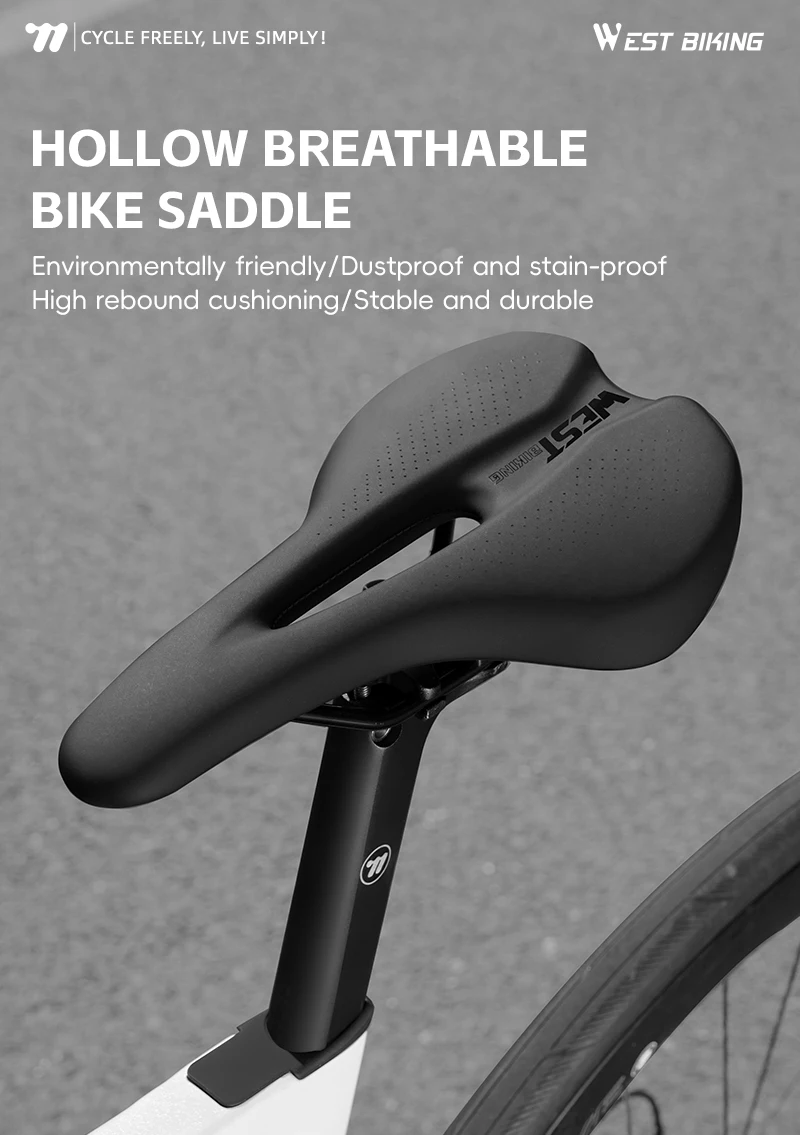 WEST BIKING 140mm Fahrradsattel Kurznasiger Rennradsitz Hohlgeformter Atmungsaktiver Hochelastischer Polster Weicher Rennsattel – Detail 1