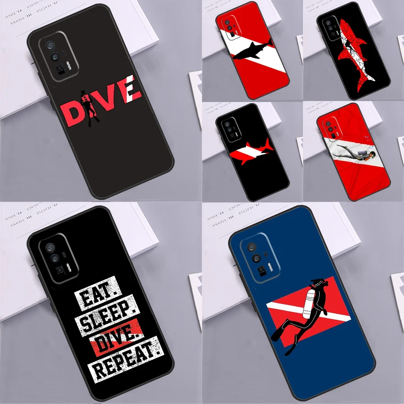 Dive Scuba Diver Shark Diving Flag For Xiaomi 13 Ultra 12 Lite 11T 12T Pro 12X Case For POCO X3 X5 F5 Pro M6 X4 F4 GT M5s F3