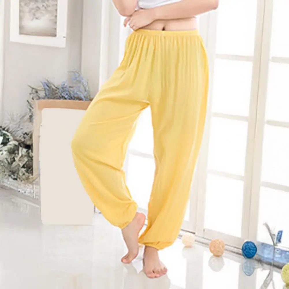 2026 Sporty Bloomers Women Loose Leg Bottoms Mid-rise Elastic Waist Loose Leg Pants Sporty Style Lightweight Trousers