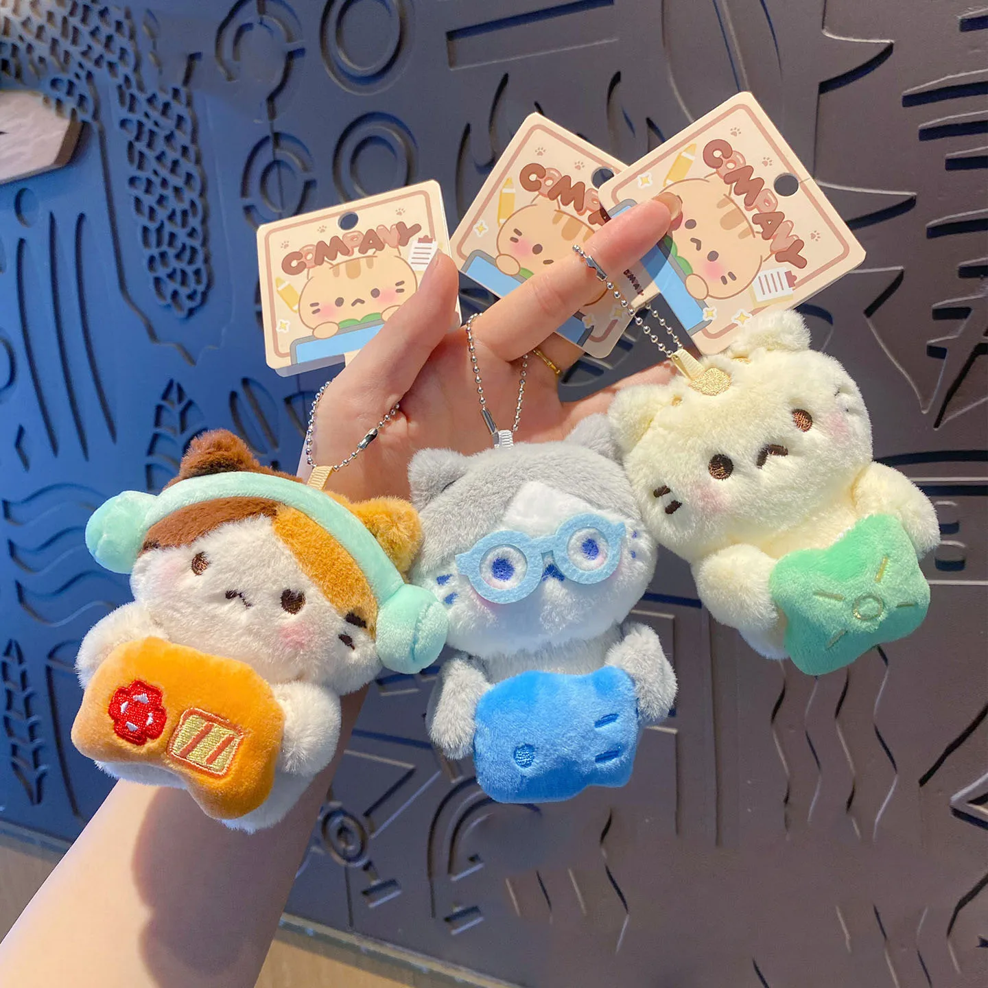 Cartoon Cocoa Cat Screen Companion Plush Keychain Cute Stuffed  Kitty Pendant Keyring Kids Bag Couple Car Charm Keyfob Gift