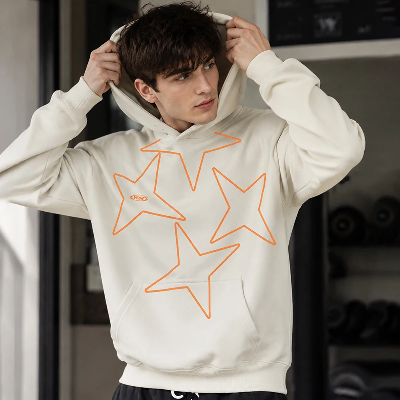 Veidoorn Fashion Star Pattern Hooded Sweatshirt Unisex Loose Casual Pullover Long Sleeve Street Style Hoodie Daily Wear