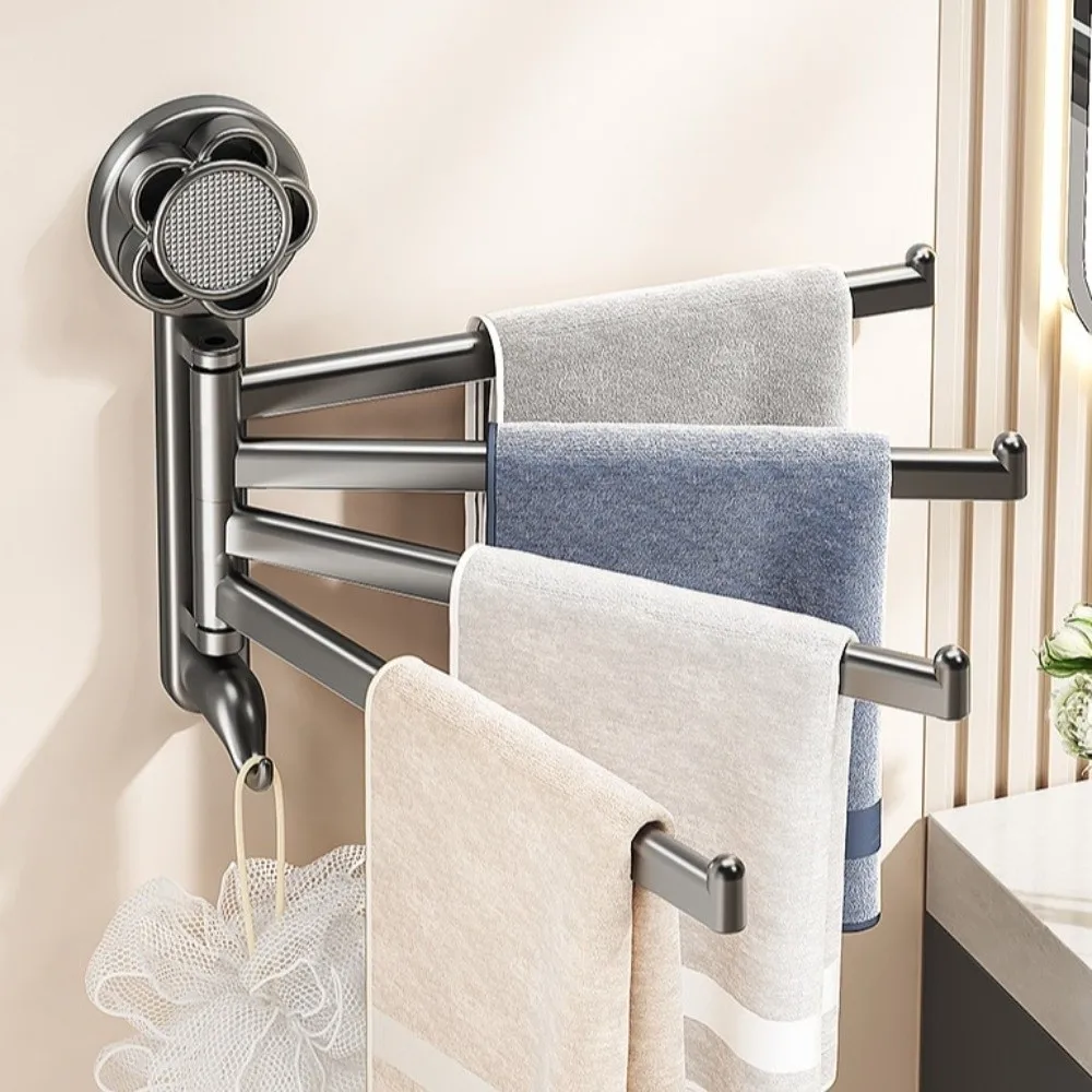 Multi-Rod Suction Cup Towel Rack Rotating Wall Mounted Towel Hanger Waterproof 3/4-Bar Bath Towel Holder Kitchen