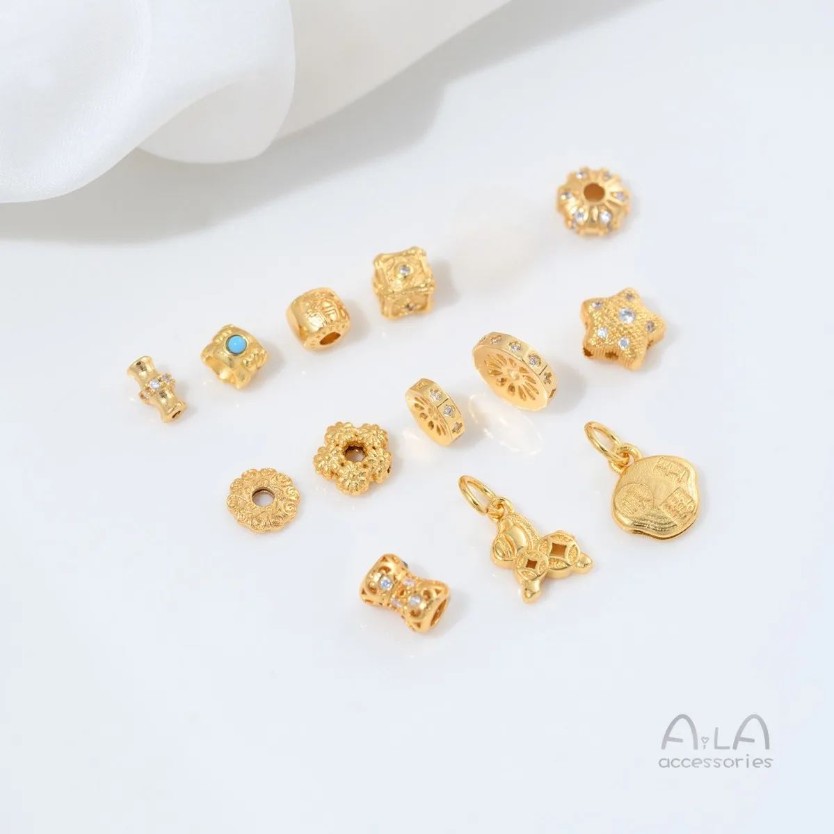 Brass 24K Gold Plated CZ Star Bamboo Waist Spacer Beads DIY Crystal Beaded Jewelry Making Findings