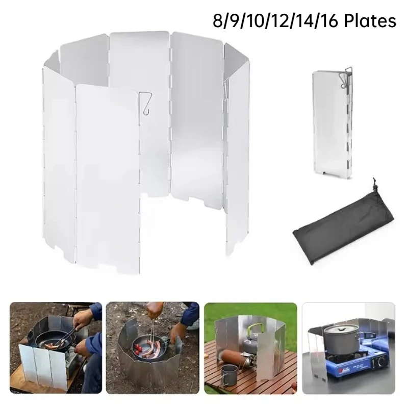 Aluminium Alloy Foldable Outdoor Stove Wind Shield Portable Camping Cooking Burner Windproof Screen 8/9/10/12/14/16 Plates