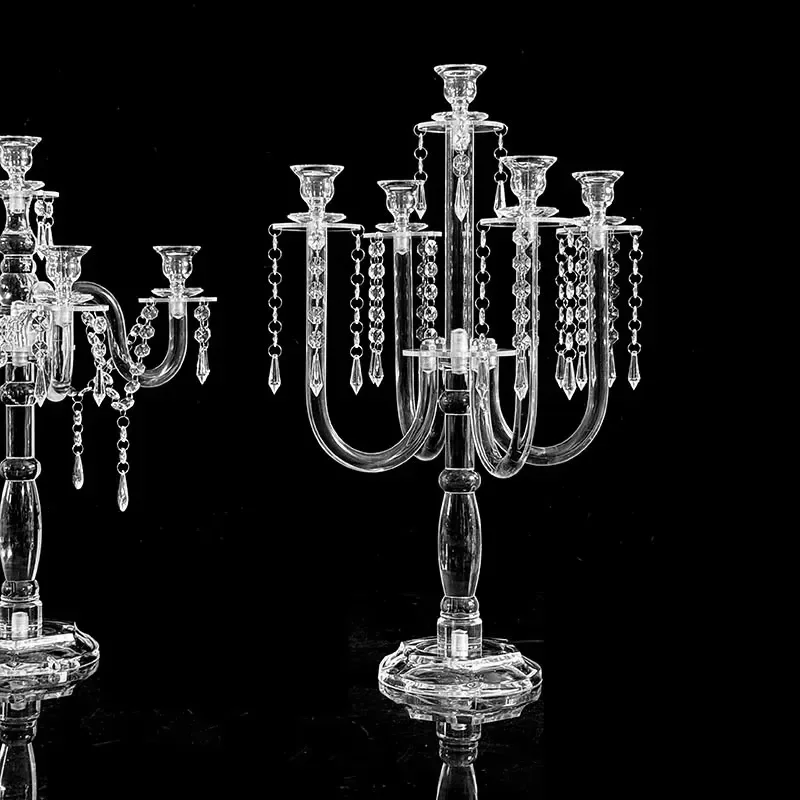 Acrylic 5-Arm Candelabra Clear Candle Holders for Wedding & Valentine's Day Table Centerpiece Decorations