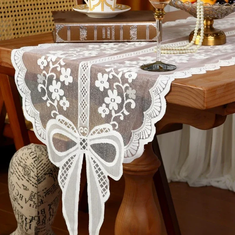Creativity Butterfly Knot Table Flag Cover Scarf Lace Edge Dining Table Mat Refrigerator TV Cabinet Long Dust-proof Table Runner