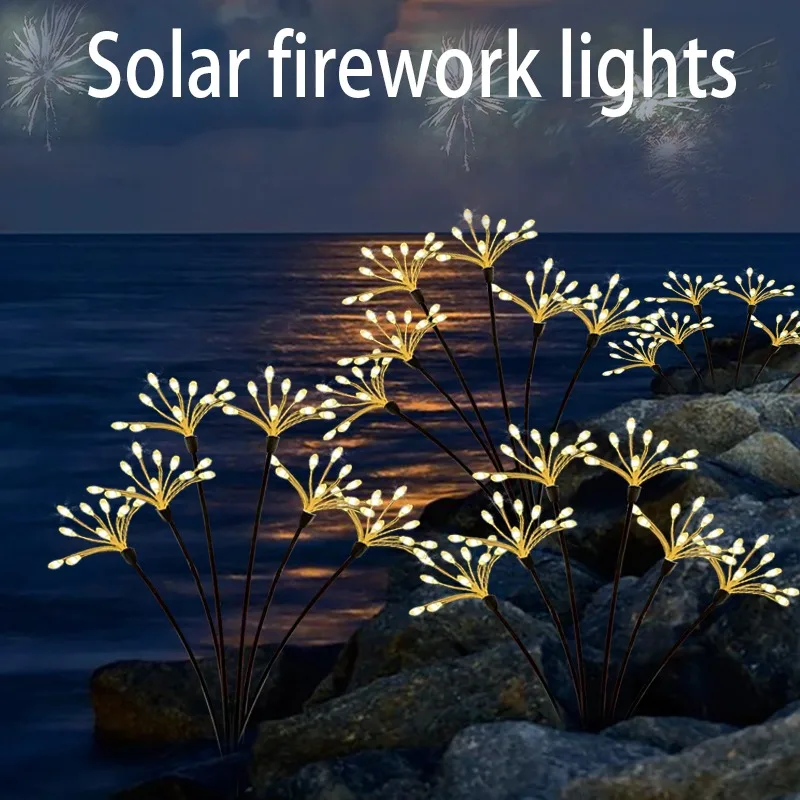 Flower Fairy Lights Solar Patio Lamp Solar Firework Sway Lights Outdoor Waterproof Flower Decor Atmosphere for Landscape Garden