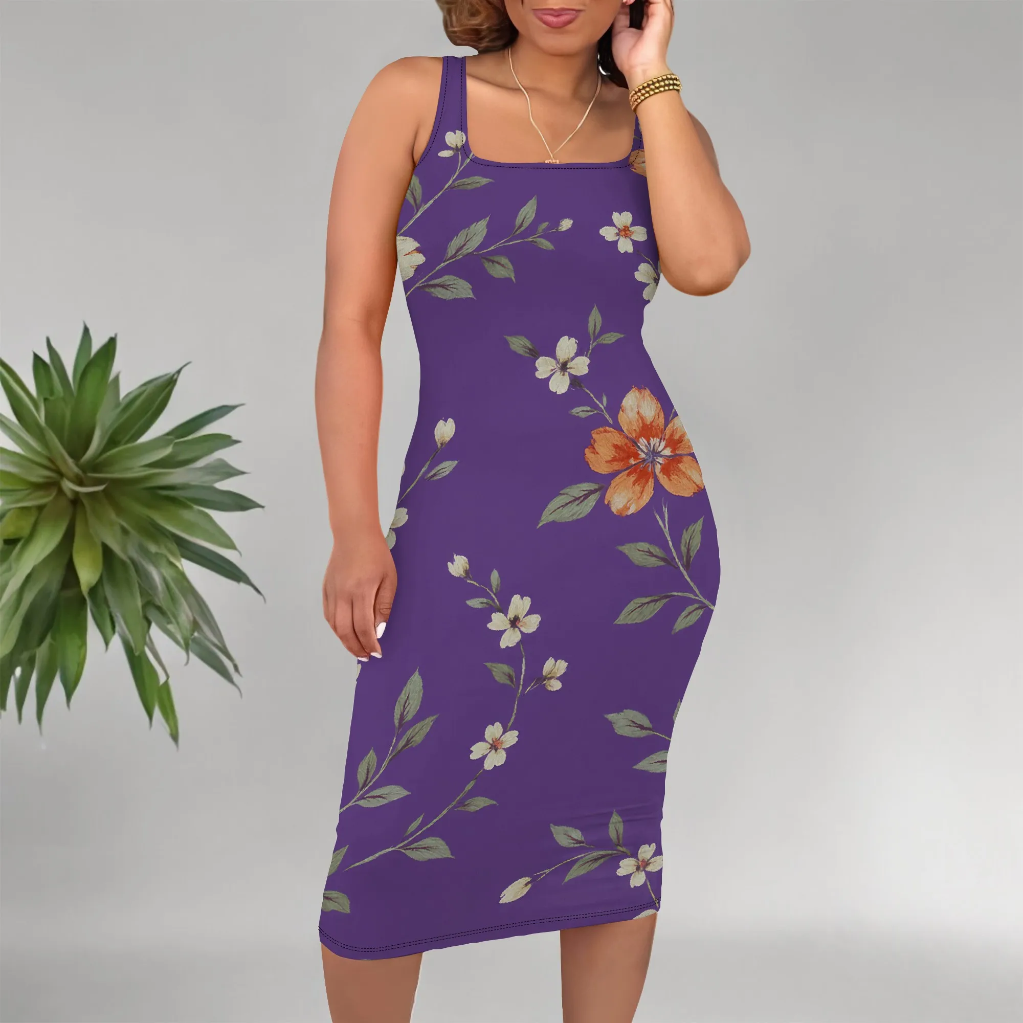 ผู้หญิงฤดูร้อน Sundress แขนกุดสแควร์คอฤดูใบไม้ร่วง Boho ดอกไม้พิมพ์ Tie Dye Elastic เอว Ruffle MIDI ชุด 2025