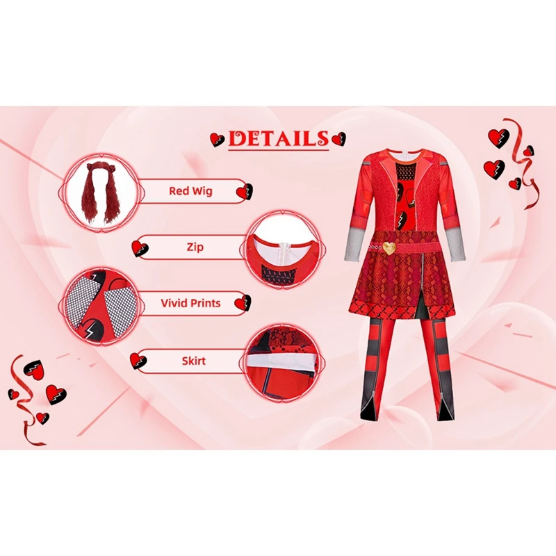 Costume de Princesse Rouge pour Fille, Combinaisons avec Perruque, Tenues d'Halloween, Cosplay, 5-12 Ans