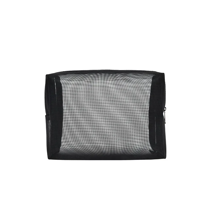 1PC Black Mesh Cosmetic Bag Small Large Makeup Bags Zipper Pouch for Offices Travel Storage Bags Toiletry Bags Makeup Pouch