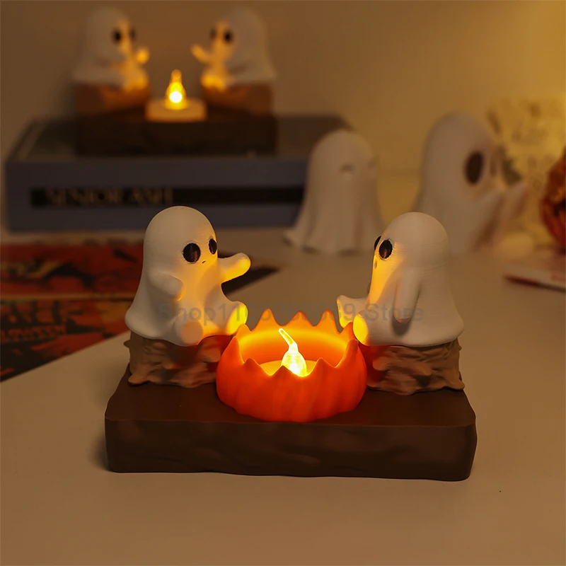 Halloween Ghost Campfire Candle Light 3D Printed Ghost LED Lantern For Bedroom Garden Party Decoration Atmosphere Light