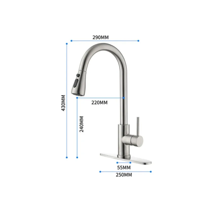 Single Handle High Arc Pull Out Kitchen Faucet; Single Level Stainless Steel Kitchen Sink Faucets with Pull Down Sprayer