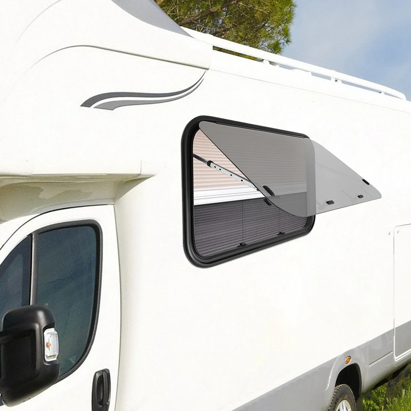 간편 조작 90*55cm RV 출입구 푸시 아웃 창문 강화유리 캠핑카 비상창문 밴 모터홈용 내후성