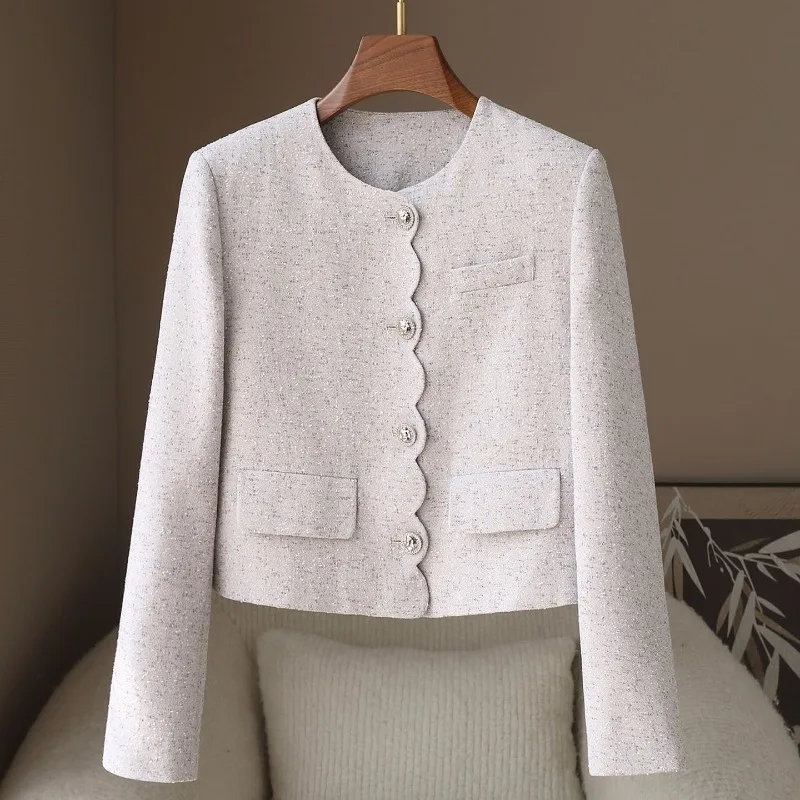 A small amount of clothing spring women's clothing round neck small fragrant top versatile casual short jacket