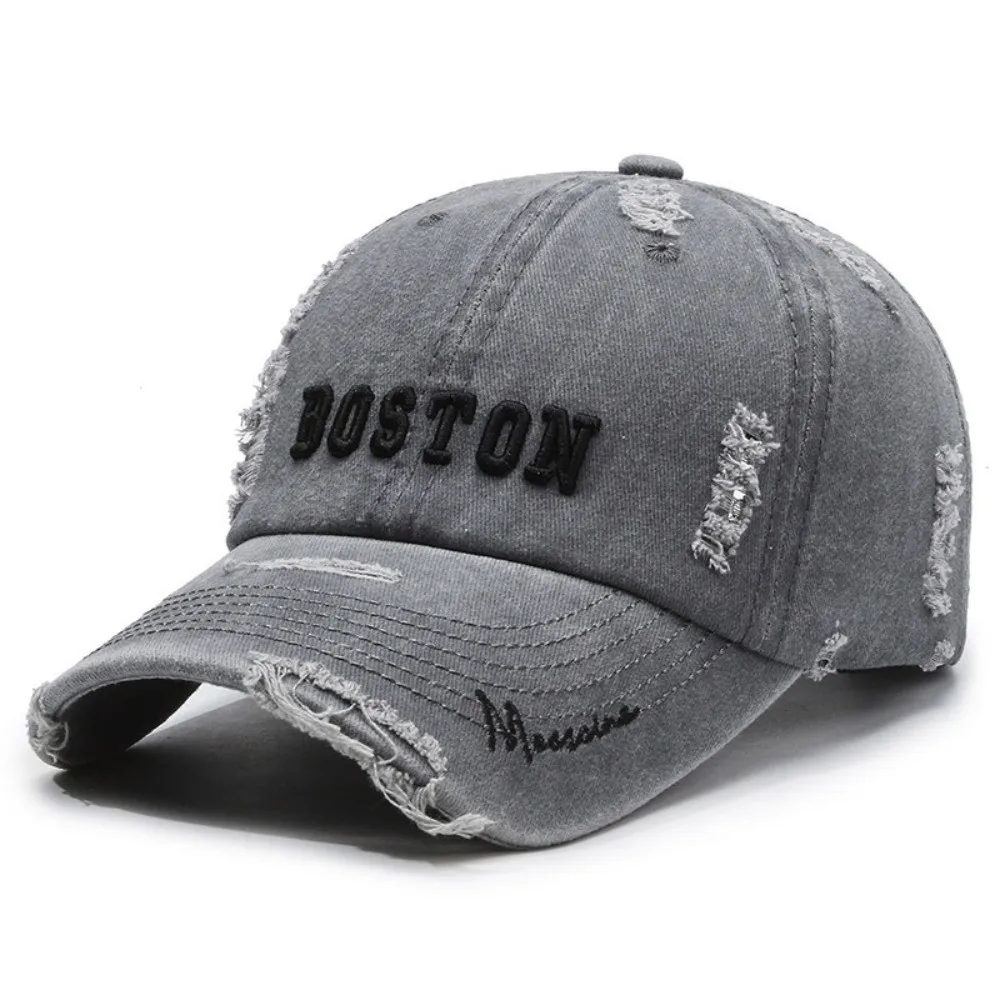 New Washed Cotton Baseball Cap Adjustable Boston Letter Trucker Cap Breathable Sun Protection Sun Hat Men Women