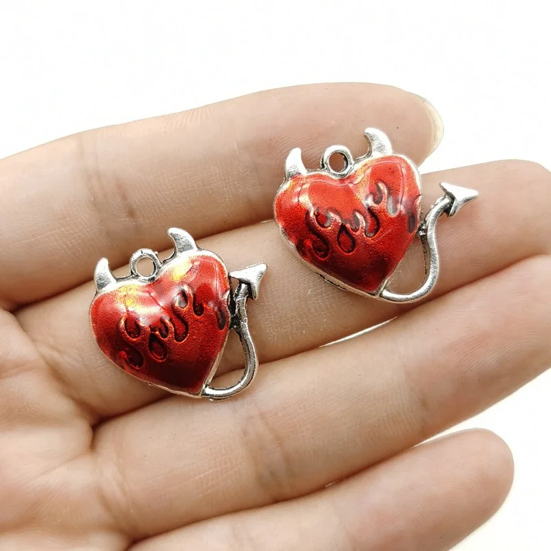 10Pcs Fashion Gothic Little Devil Heart Charms Alloy Pendent For Keychain Earring Bracelet Necklace DIY Crafts Jewelry Make