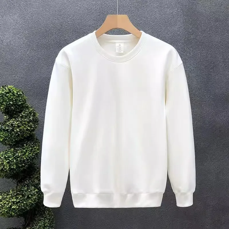 Pajamas Simple Solid Color Hoodie New Round Neck White Spring Autumn Pure Cotton Long Sleeve T-shirt Base Clothing Trend Fashion