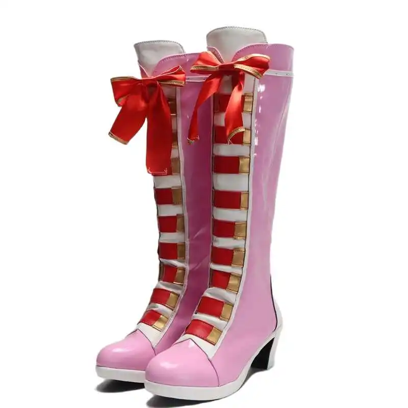 Game Tekken 8 Lili Cosplay Shoes Boots Pink Long PU Leather For Halloween Christmas Carnival Party Role Play Props For Women Men