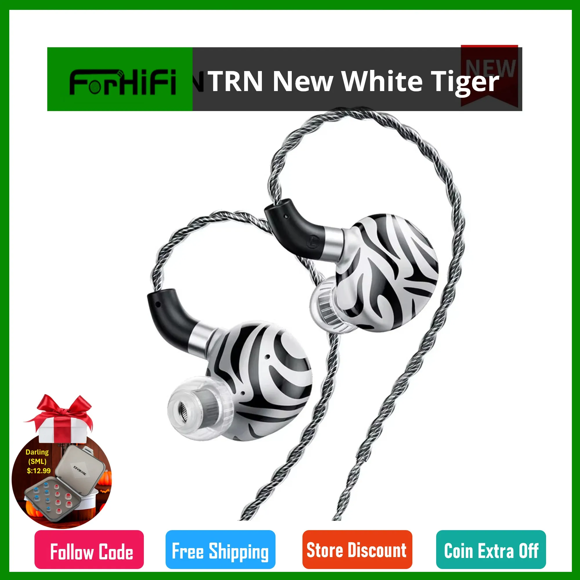 TRN New White Tiger Hybrid Dual Dynamic Driver + Planar Diaphragm Headphones