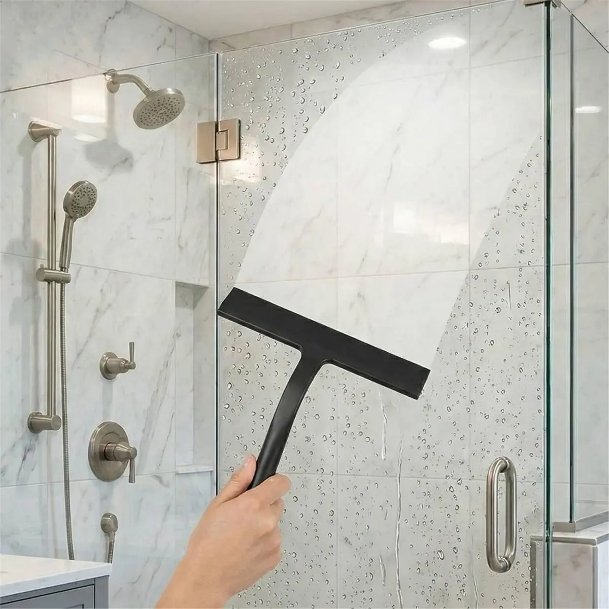 Shower Squeegee for Glass Doors, Hang Anywhere Silicone Shower Squeegee with Hook Design for Easy Hanging and Cleaning