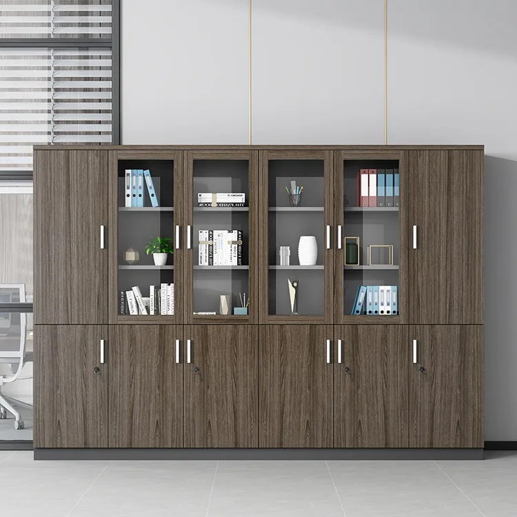 Armário de arquivo de madeira simples e moderno armário de arquivo estante de vidro bloqueado escritório