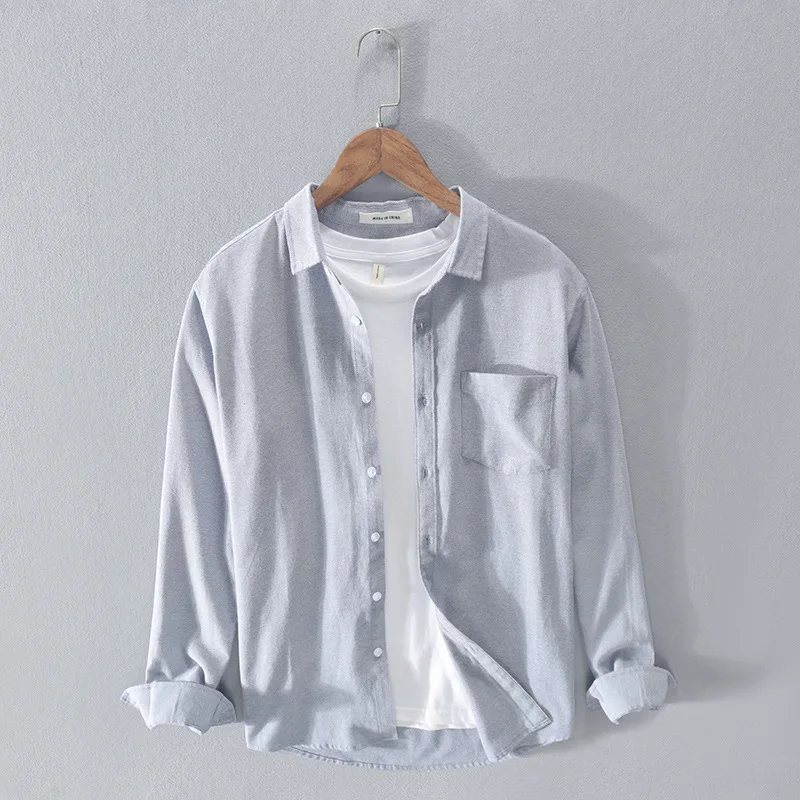 

2026 Spring Men's Oxford Cotton Casual Stand Collar Long-Sleeve Shirt