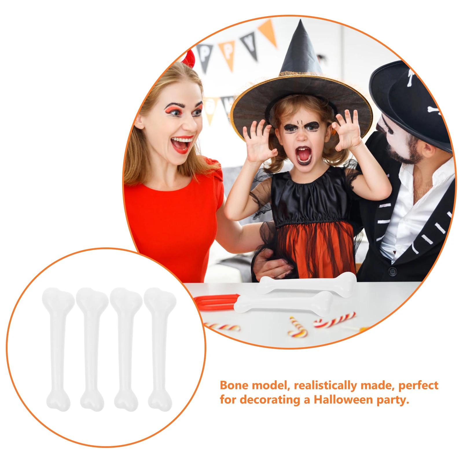 

4pcs Halloween Props Plastic Bones Simulative Human Dog Bones Costume Accessory For Kids Adults White