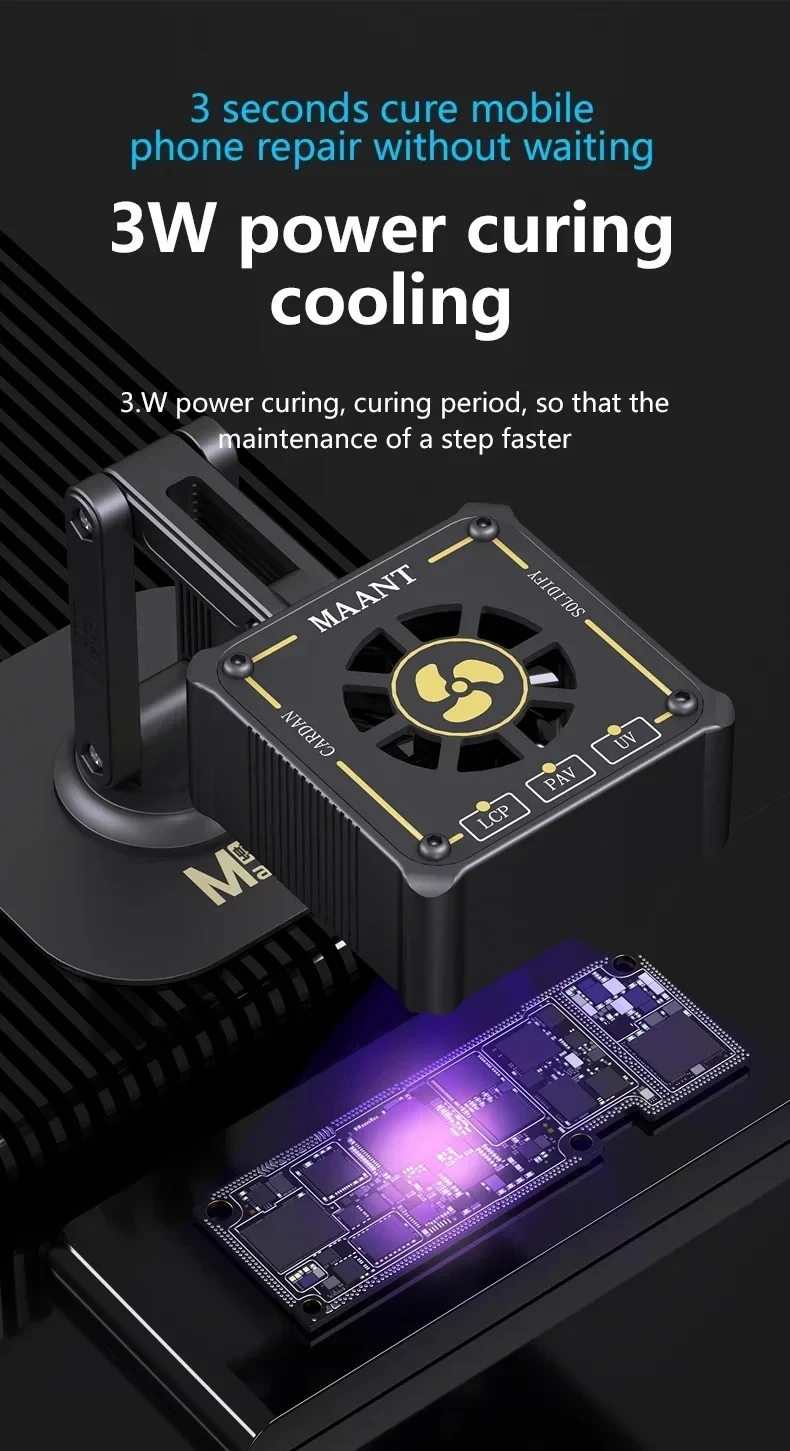 MAANT M066 3IN1 UV Curing Fan Desk Lamp 3W 24LED Wind Speed Adjustment 360 ° Rotation Fast Heat Dissipation Smoke Exhaust Tools