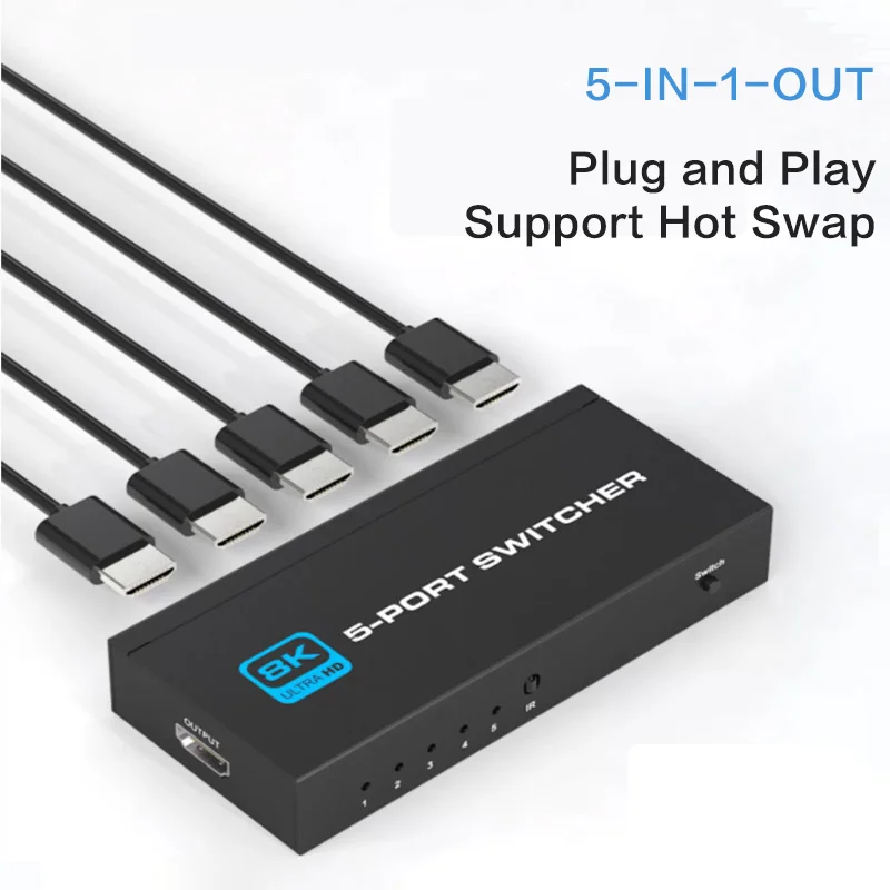 HDTV Switch 8K HD Switcher Splitter 2 in 1 Out Supports 8K@60Hz-4K@120Hz Bi-Directional HDTV 2.1 Compatible with Apple TV, PS5