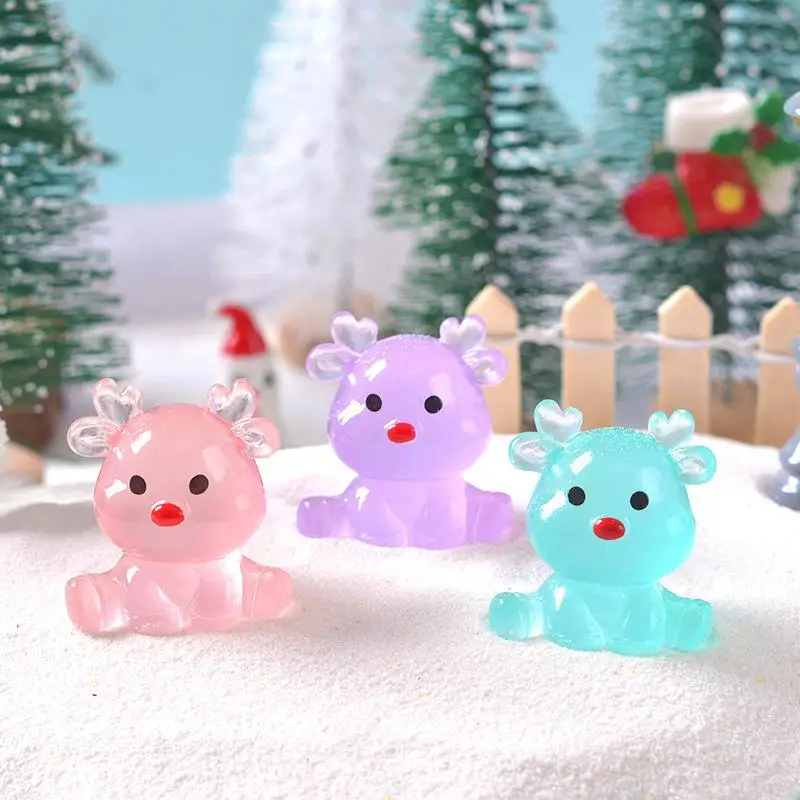Cartoon Christmas Luminous Sitting Elk Resin Crafts Cute Elk Miniature Figurines Mini DIY Deer Statue Home Car Decor