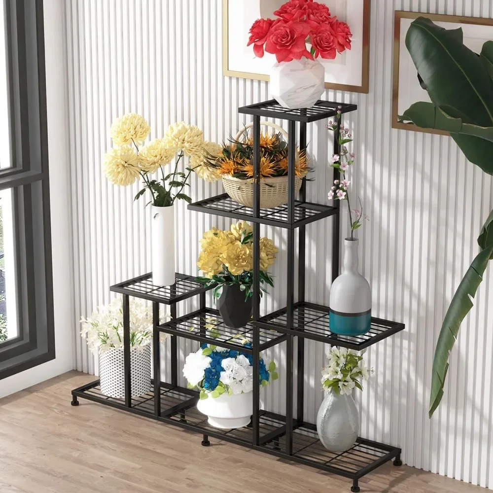 5 Tiers Metal Plant Stand, Decorative Black Steel Plants Shelf, 5 Tiers Indoor Multifunctional Plant Stand