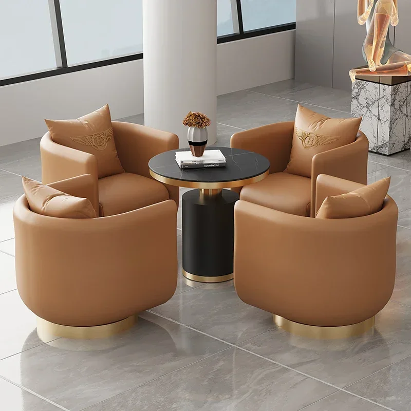 Luxury single sofa and chair rotary hotel reception sofa coffee shop club leisure negotiation sofa table and chair combination